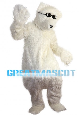 Smart Polar Bear With Black Glasses Mascot Costume