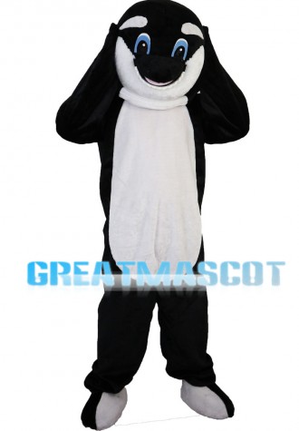 Black & White Dolphin With Blue Eyes Mascot Costume