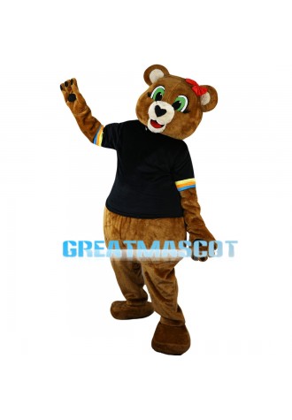 Green Eyes Bear With Pink Bow Mascot Costume