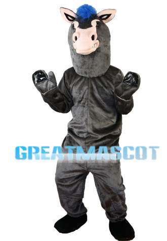 Standing Grey Horse With Blue Mane Mascot Costume