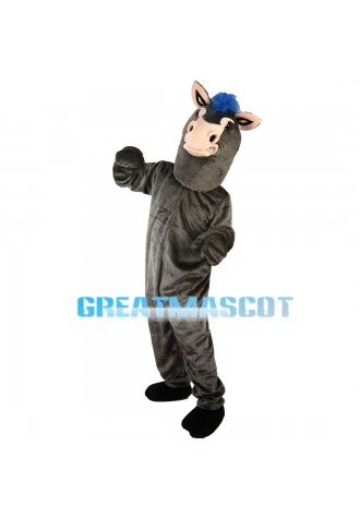 Standing Grey Horse With Blue Mane Mascot Costume