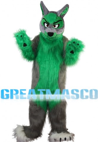 Ferocious Green & Grey Wolf Mascot Costume
