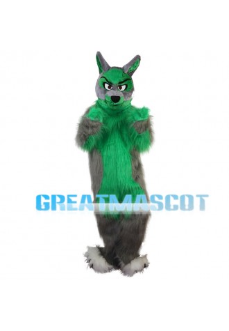Ferocious Green & Grey Wolf Mascot Costume