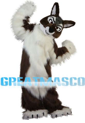 Soft Long Fur Brown & White Wolf Mascot Costume