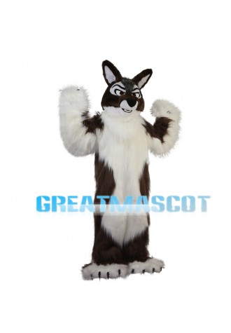 Soft Long Fur Brown & White Wolf Mascot Costume