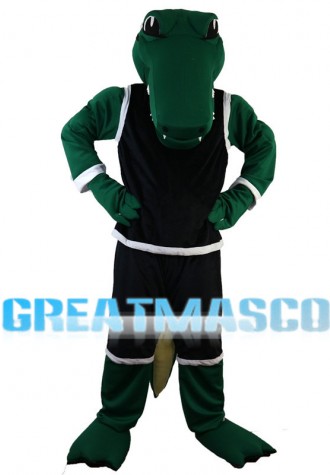 Green Crocodile With Black Sports Set Mascot Costume