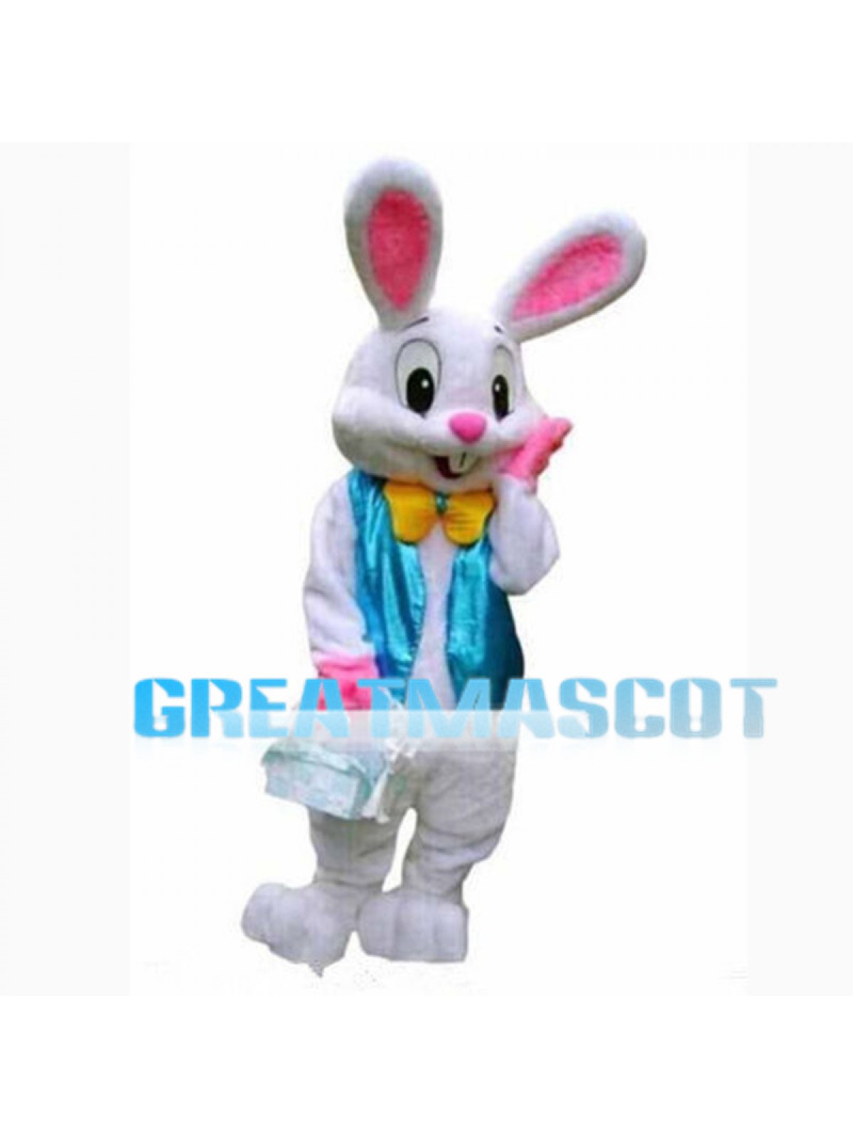 Coy Rabbit Coy White Rabbit With Blue Vest Mascot Costume