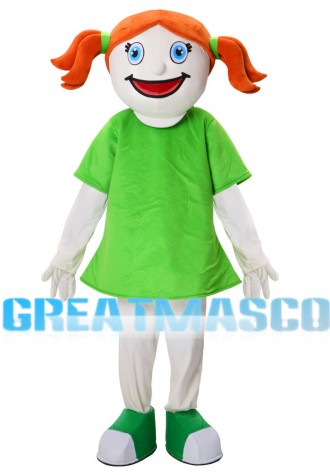 Orange Hair Girl With Green Dress Mascot Costume