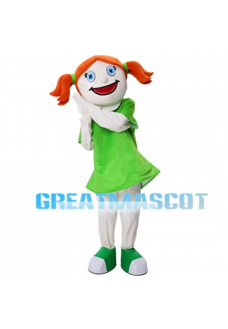 Orange Hair Girl With Green Dress Mascot Costume