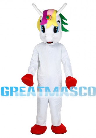 Red Hoofs Horse With Colorful Horn Mascot Costume