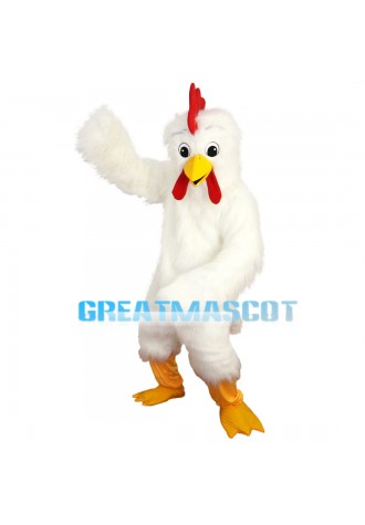 Fat Long Fur White Chicken Mascot Costume