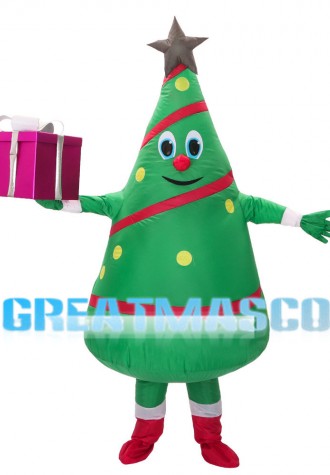 Christmas Tree Holding Gift Box Mascot Costume