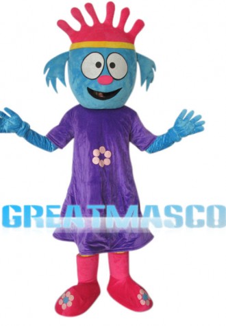 Blue Girl In Purple Flower Dress Mascot Costume