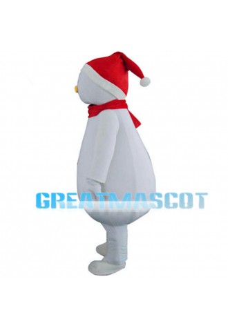Beckoning Snowman With Red Scarf Mascot Costume