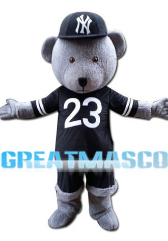 Lively Gray Bear With Jersey Mascot Costume