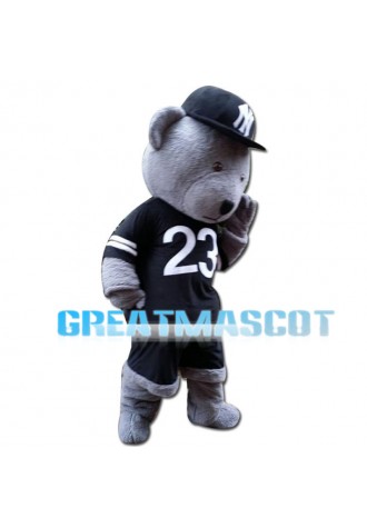 Lively Gray Bear With Jersey Mascot Costume