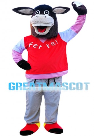 Passionate Smiling Horse In Red Vest Mascot Costume