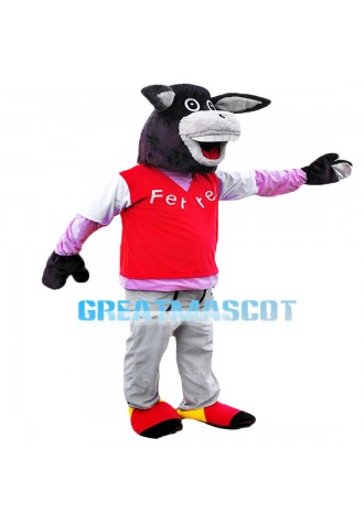 Passionate Smiling Horse In Red Vest Mascot Costume