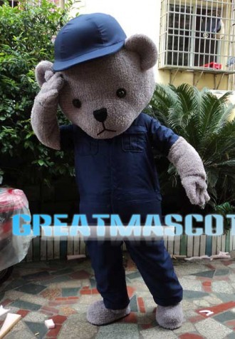 Grey Bear With Blue Set Mascot Costume
