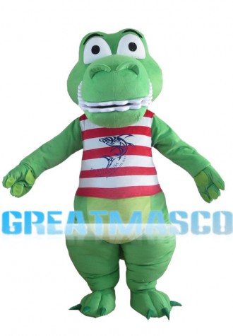 Green Crocodile With Striped Vest Mascot Costume