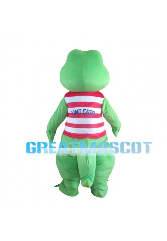 Green Crocodile With Striped Vest Mascot Costume