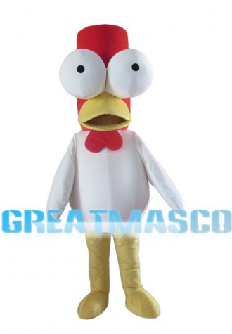 Long Head White Chicken With Protruding Eyes Mascot Costume