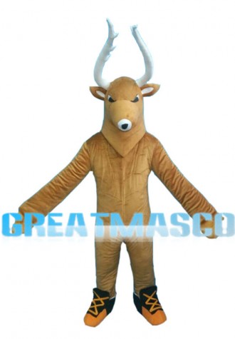 Brown Reindeer With White Antlers Mascot Costume