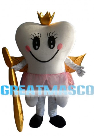 White Teeth With Golden Wings Mascot Costume