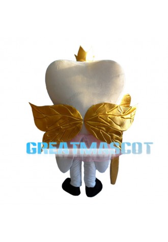 White Teeth With Golden Wings Mascot Costume