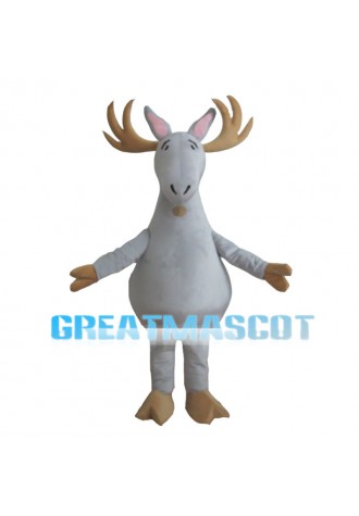 White Reindeer With Brown Antlers Mascot Costume