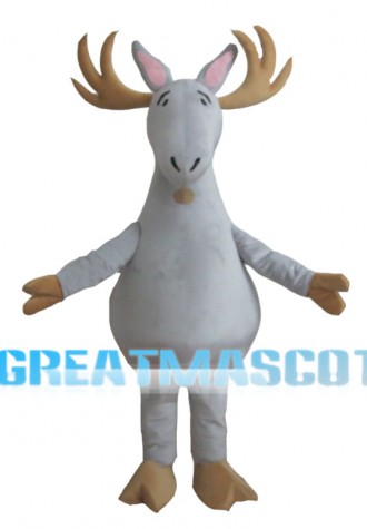 White Reindeer With Brown Antlers Mascot Costume