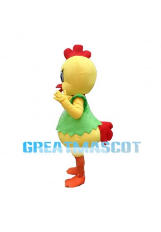 Little Yellow Chicken With Green Vest Mascot Costume