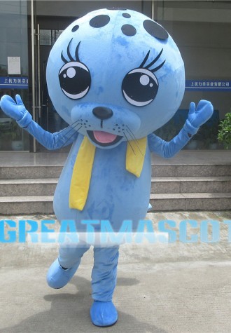Blue Seal With Yellow Scarf Mascot Costume