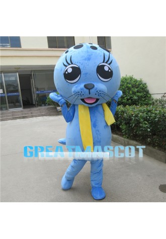 Blue Seal With Yellow Scarf Mascot Costume
