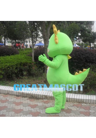 Green Dragon With Golden Scarf Mascot Costume