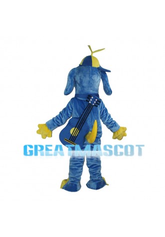 Blue Dog Carrying Guitar Mascot Costume
