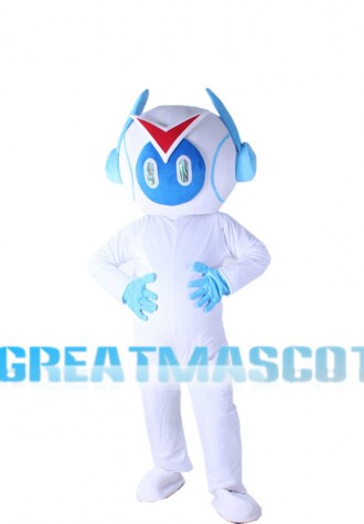 White Light Robot With Headset Mascot Costume
