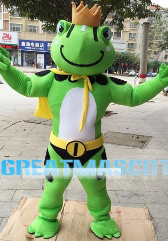 Powerful Crown Frog With Cloak Mascot Costume