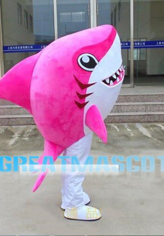 Pink Shark With Sharp Tooth Mascot Costume