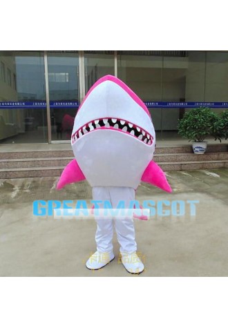 Pink Shark With Sharp Tooth Mascot Costume