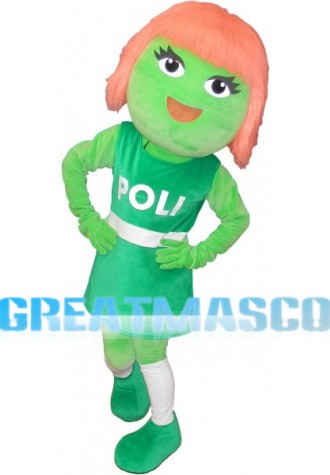 Green Girl With Orange Hair In A Green Dress Mascot Adult Costume 