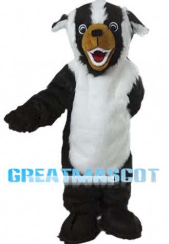 Howling Black & White Dog Long Wool Mascot Costume
