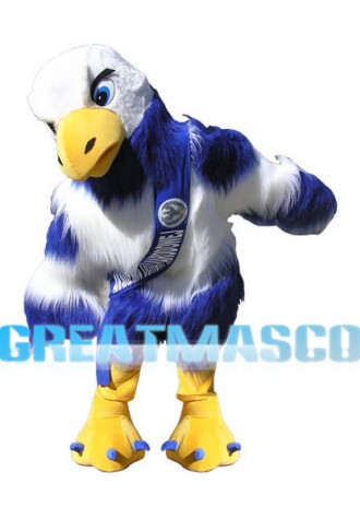 Long Fur Blue & White Eagle Mascot Adult Costume 