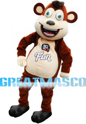 Smiling ROKO Fun Brown Monkey Mascot Adult Costume 