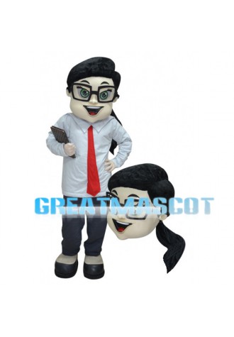 Woman Mascot Costume Wearing Business Suit And Tie