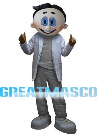 Friendly Young Man In White Suit Mascot Costume