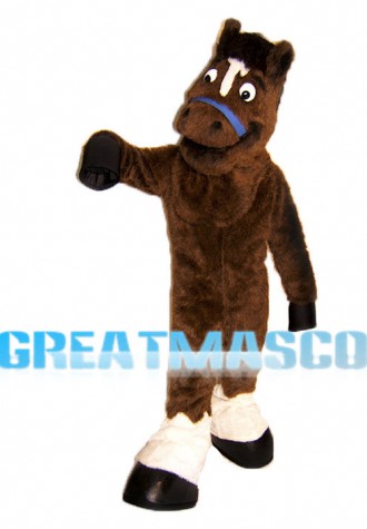 Brown Horse Long Plush Mascot Adult Costume 