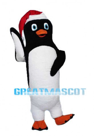 Cute Penguin Mascot Adult Costume With Christmas Hat