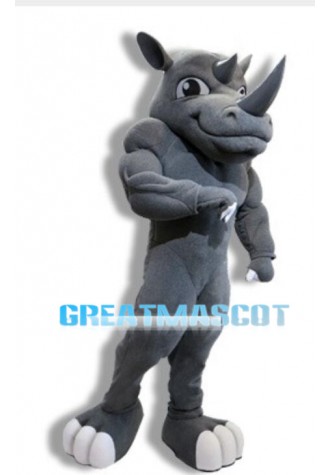 Power Grey Rhino Mascot Adult Costume