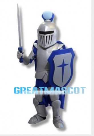 Blue & Silver Armor Knight Mascot Costume 